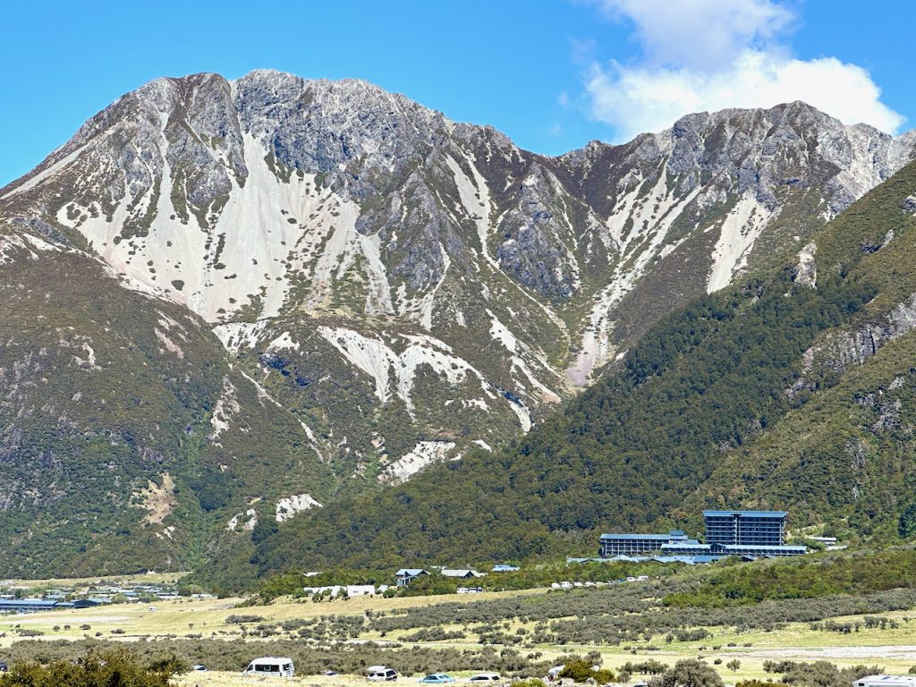 Hotel Hermitage from Hooker Trail, Aoraki / Mount Cook, South Island, New Zealand