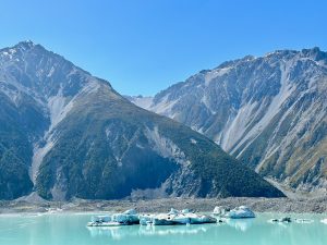 Tasman glacier lake by Mt Cook, South Island New Zealand