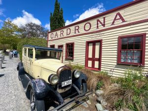 Vintage car at Cardona Hotel, Cardona, South Island, New Zealand