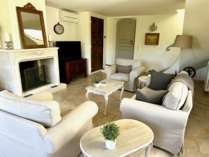 Living room looking back to front door, in our Lourmarin village house for rent