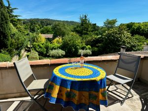 Terrace off the kitchen in our Lourmarin village house for rent