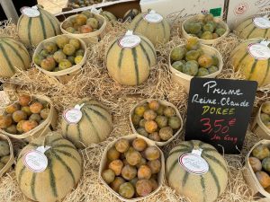 Melons in the Lourmarin market,Lourmarin, Luberon, Vaucluse, Provence, France