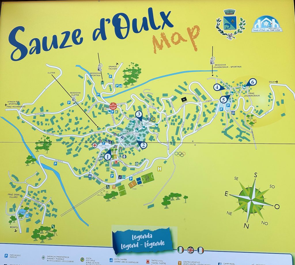 Map of Sauze D'Oulx, Streets of Sauz D'Oulx, Italian ski resort in Western Italian Alps, taly
