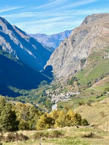 View of La Grave from mountains at Lac du Pontet. La Grave, Serre Chevalier, Les Hautes-Alpes, Provence, France