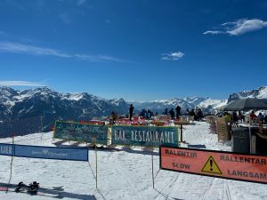 Bar with views towards Briançon, Serre Chevalier, French Alps