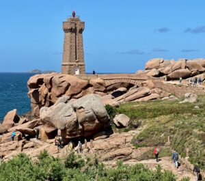Lighthouse near Plomanach, pink granite coast, Brittany, France