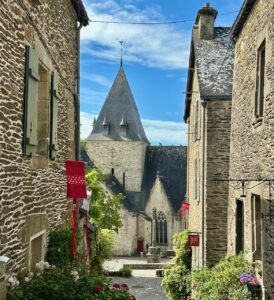 View of church in Rochefort-en-Terre, Southern Brittany, France