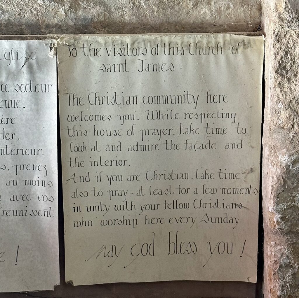 Inscription in Church of Saint-Jacques, Aubeterre-sur-Dronne, Charente, Western France