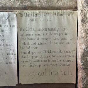Inscription in Church of Saint-Jacques, Aubeterre-sur-Dronne, Charente, Western France