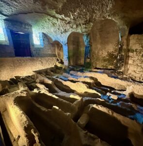 Crypt inside Church of Saint-Jean in Aubeterre sur Dronne, Charente, Western France