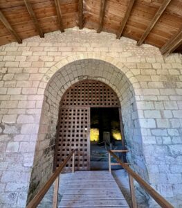 Entrance to Monolithic Church of Saint-Jean in Aubeterre sur Dronne,Charente, Western France