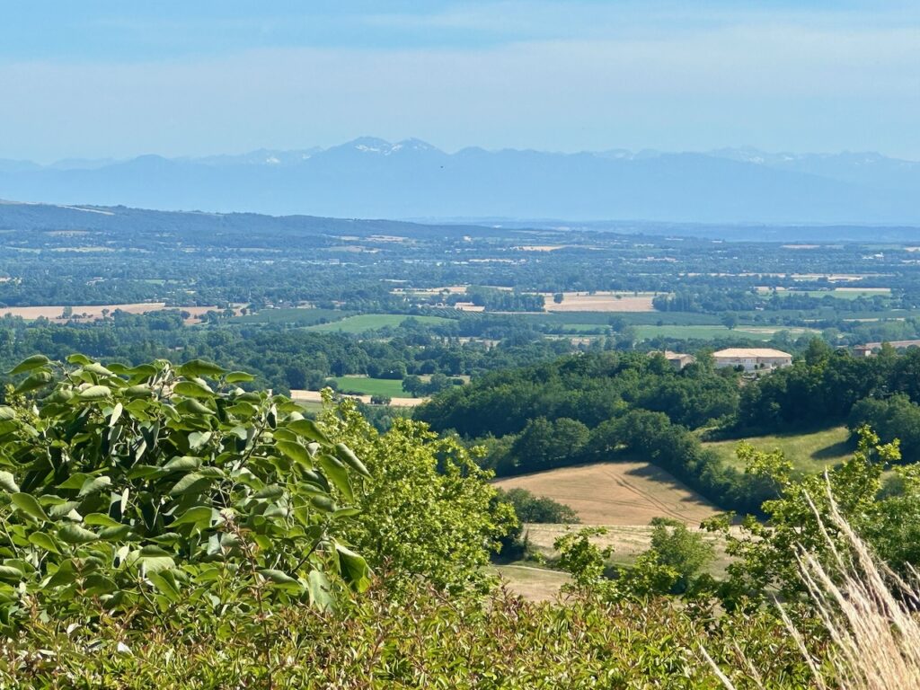 View of the Pyrenees from hotel Cap de Castel, Puylaurens, Tarn, France